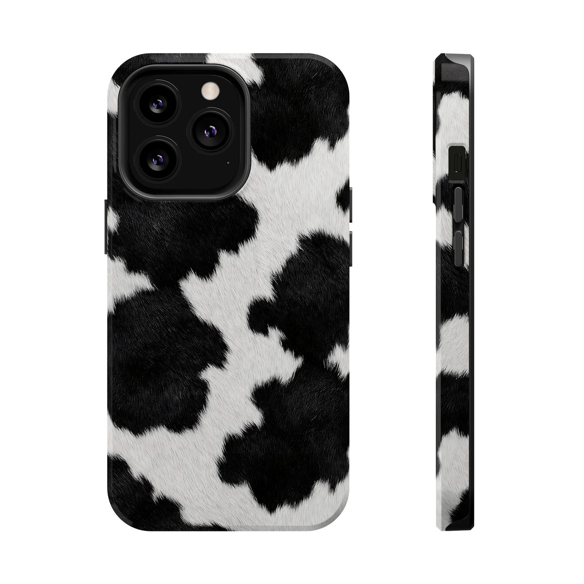 Black Cow Print MagSafe case for iPhone 13 Pro, glossy finish