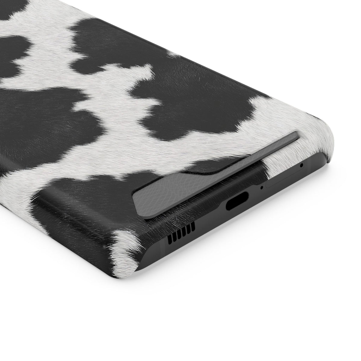 Black Cow Print phone case with card holder for Samsung Galaxy S21 Ultra, glossy finish