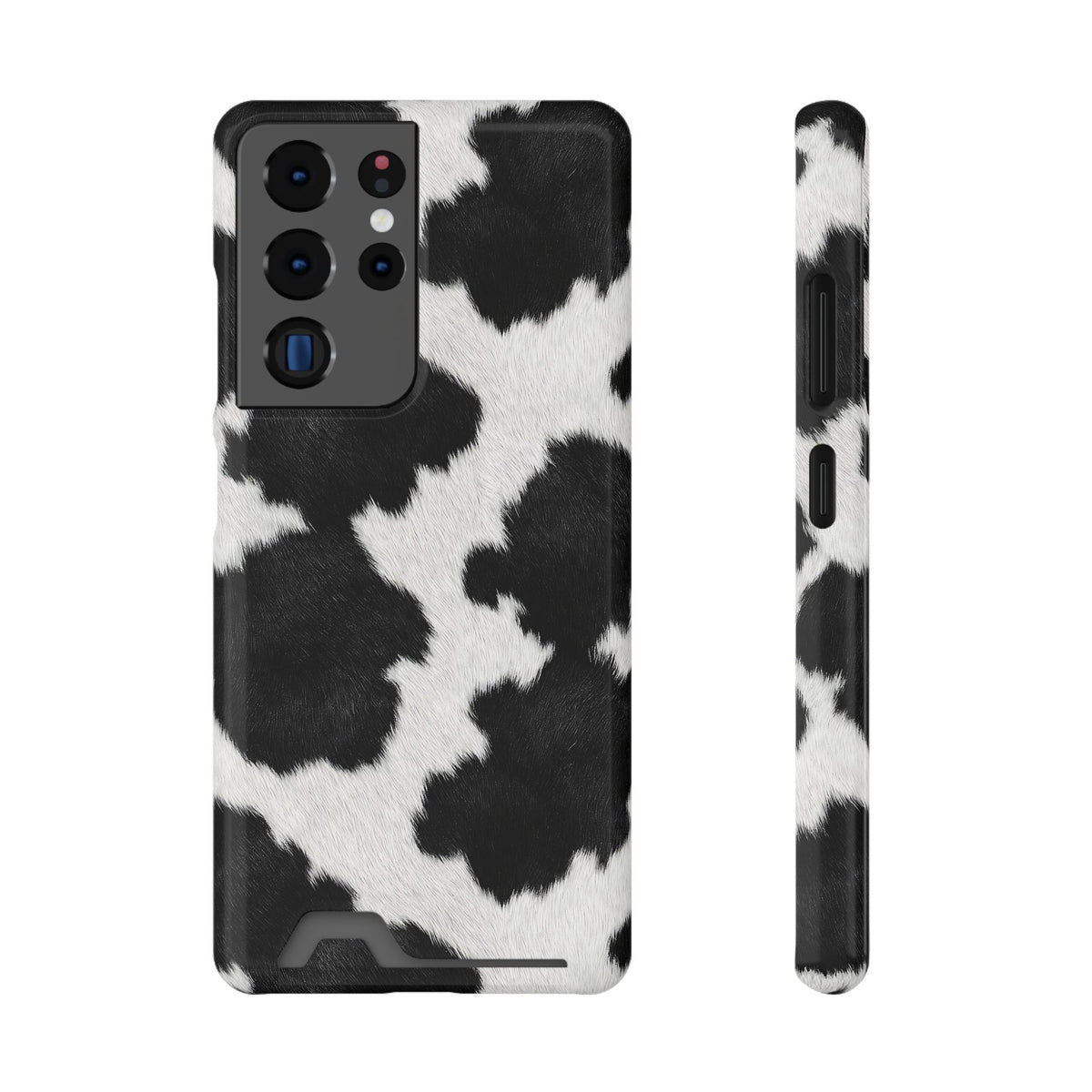 Black Cow Print phone case with card holder for Samsung Galaxy S22 Plus, glossy finish