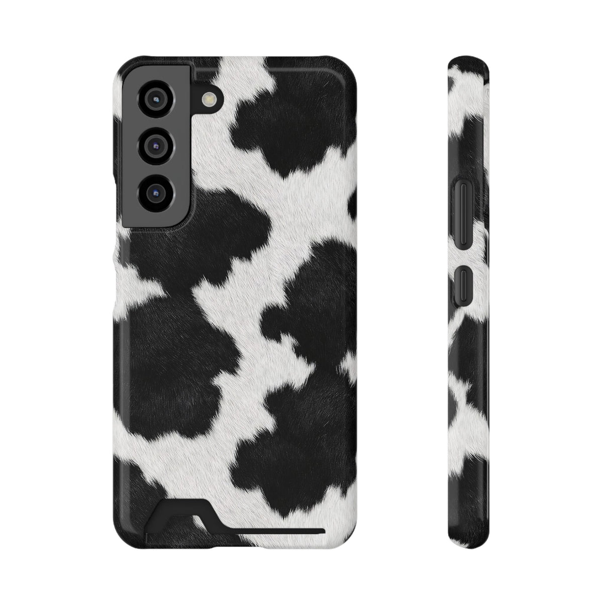 Black Cow Print phone case with card holder for Samsung Galaxy S22, glossy finish