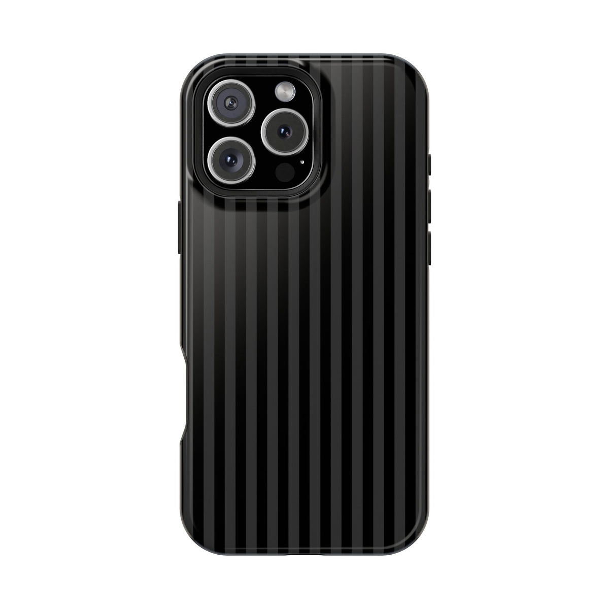 Black Pinstripe protective phone case for iPhone 16 Pro Max, glossy finish