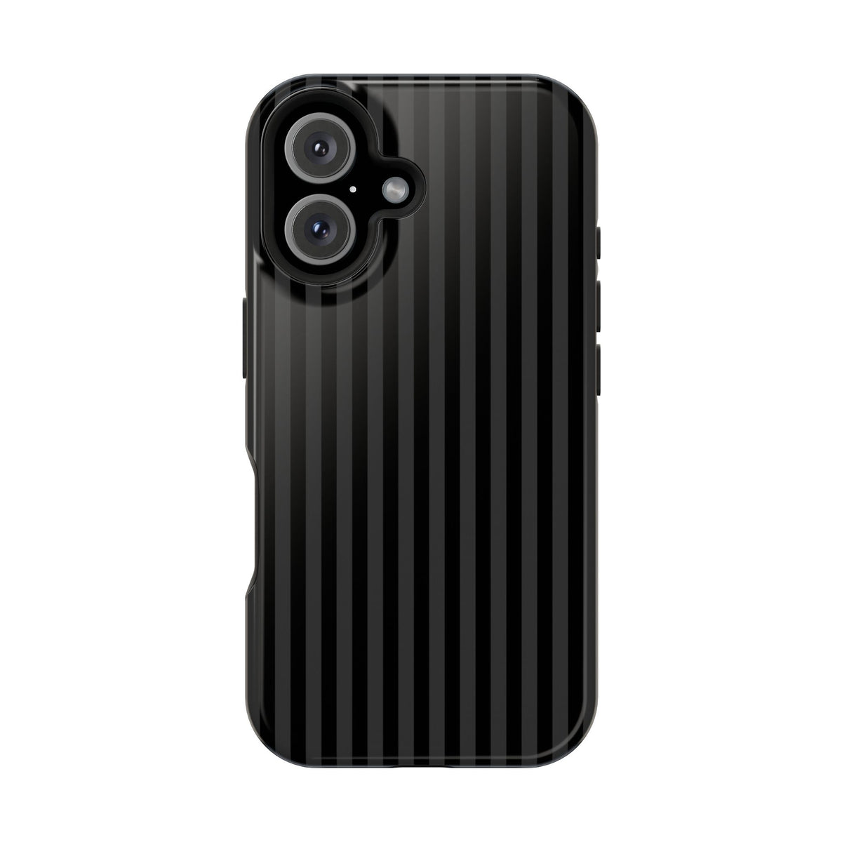 Black Pinstripe protective phone case for iPhone 16, glossy finish