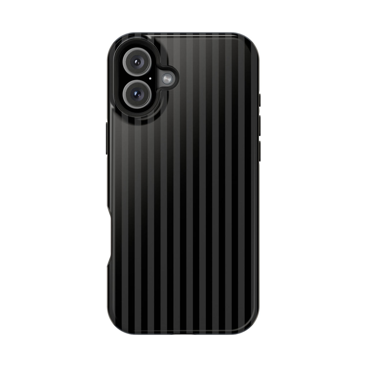 Black Pinstripe protective phone case for iPhone 16 Plus, glossy finish