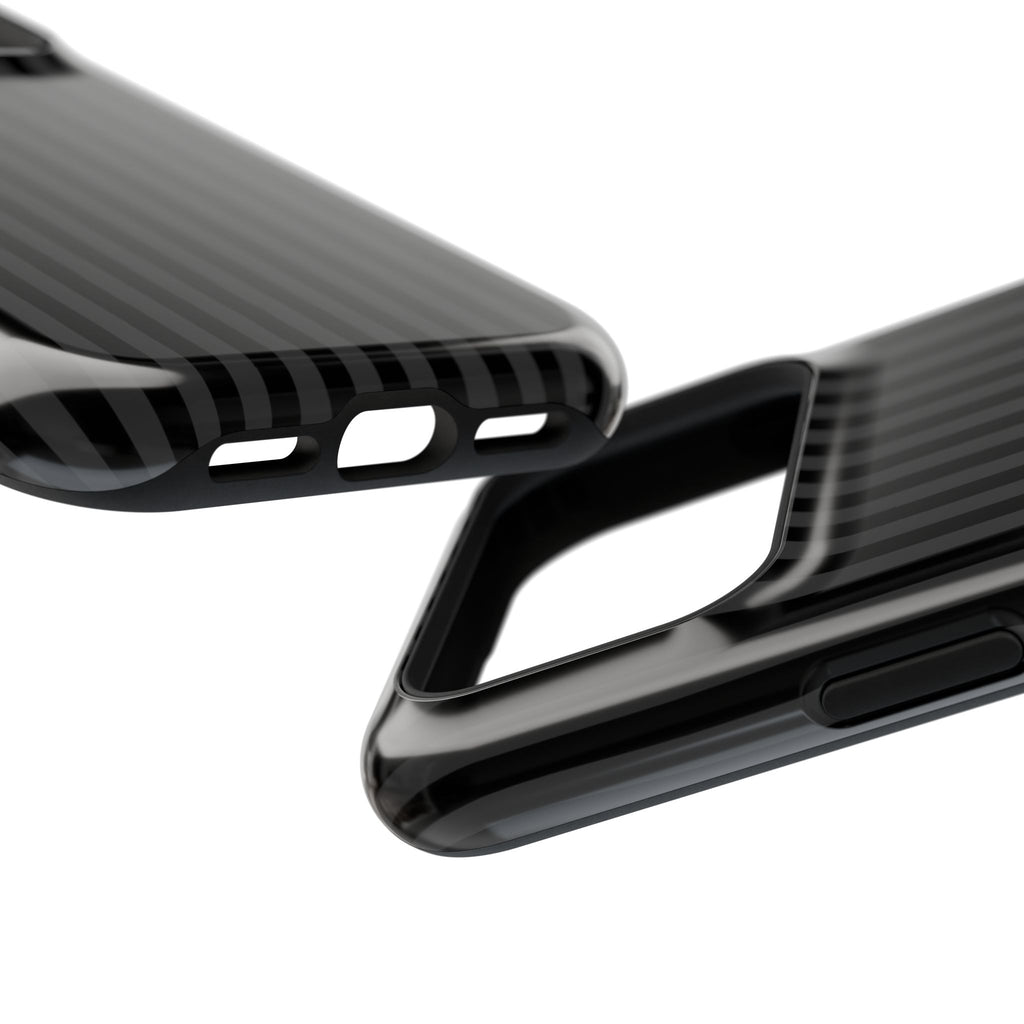 Black Pinstripe MagSafe case, close-up at an angle
