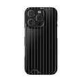 Black Pinstripe phone case with card holder for iPhone 16 Pro, glossy finish