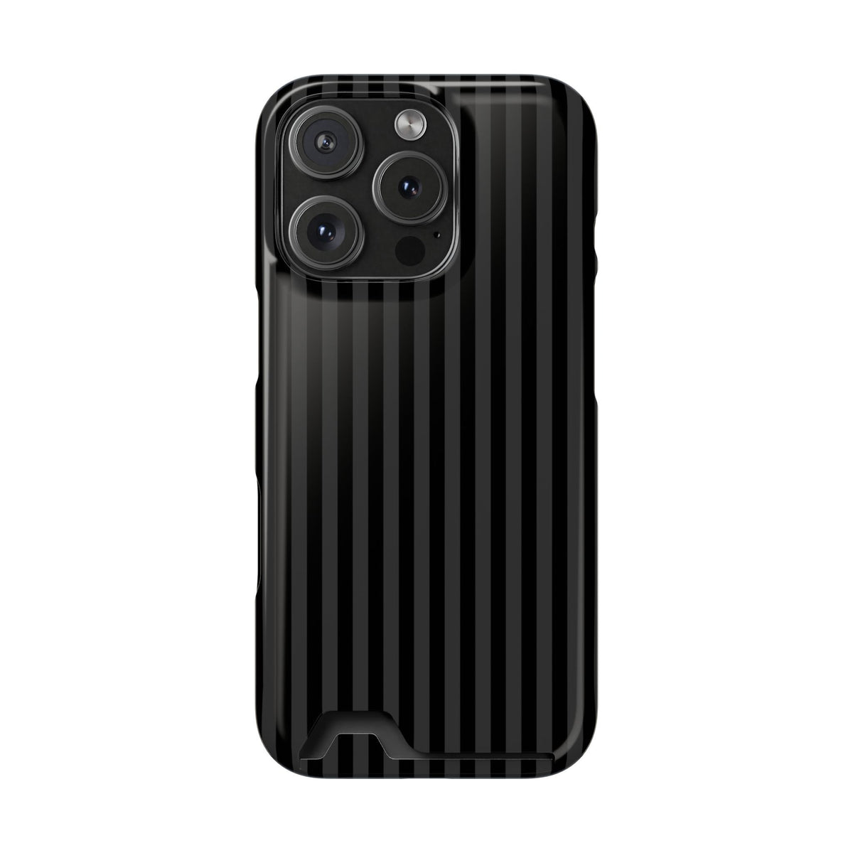 Black Pinstripe phone case with card holder for iPhone 16 Pro, glossy finish