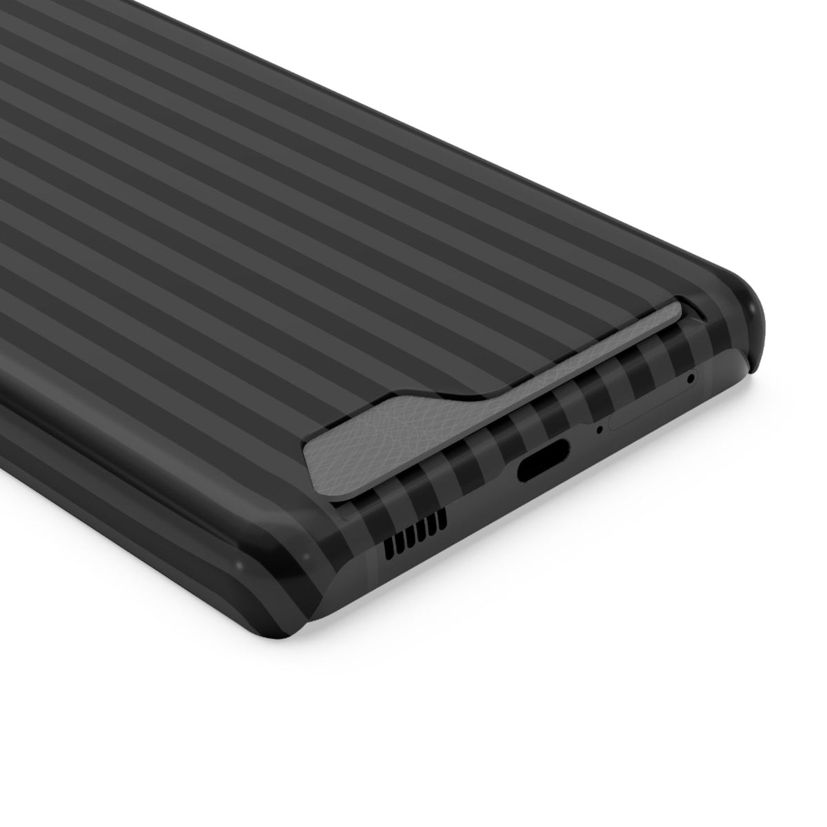 Black Pinstripe phone case with card holder for Samsung Galaxy S21 Ultra, glossy finish