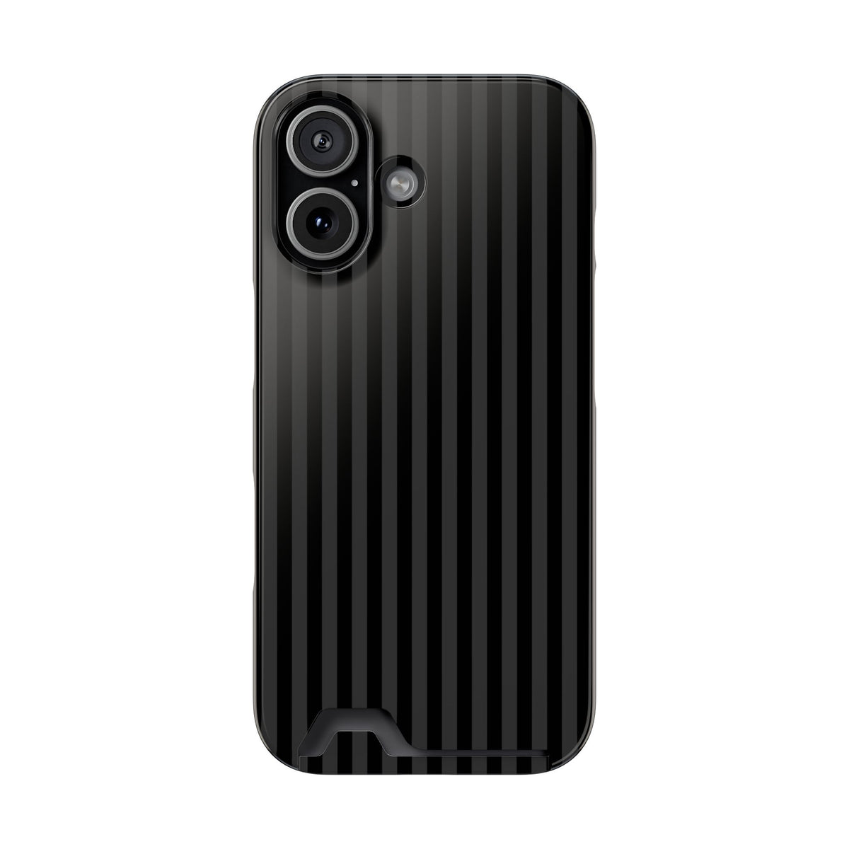Black Pinstripe phone case with card holder for iPhone 17, glossy finish