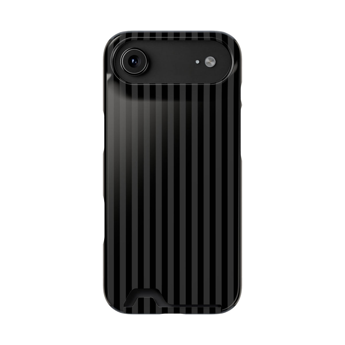 Black Pinstripe phone case with card holder for iPhone 17 Air, glossy finish