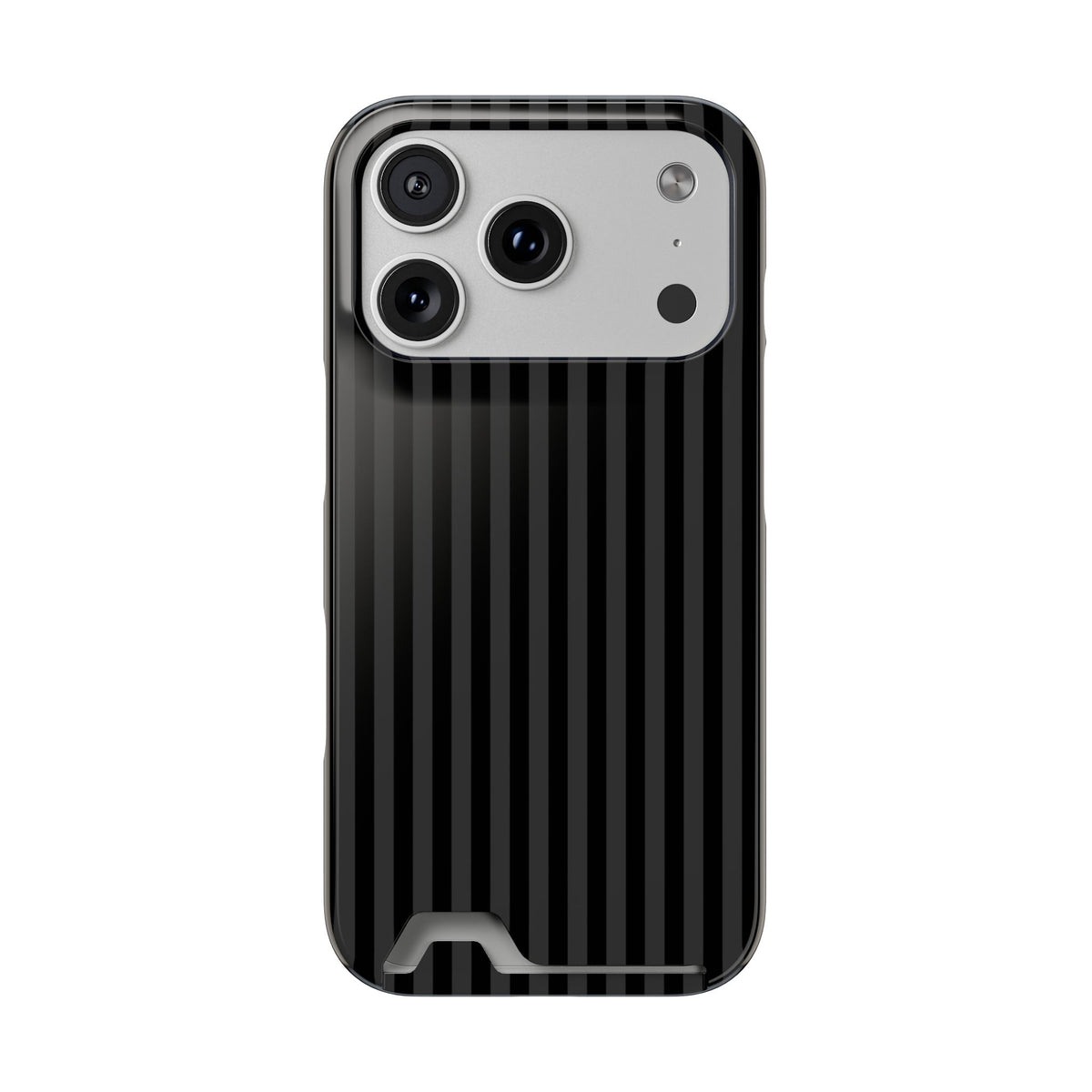 Black Pinstripe phone case with card holder for iPhone 17 Pro, glossy finish