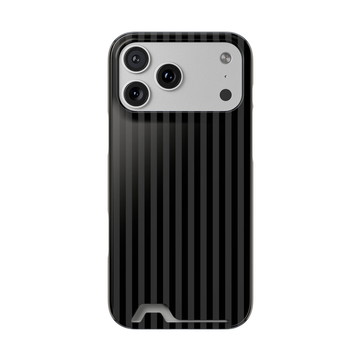 Black Pinstripe phone case with card holder for iPhone 17 Pro Max, glossy finish
