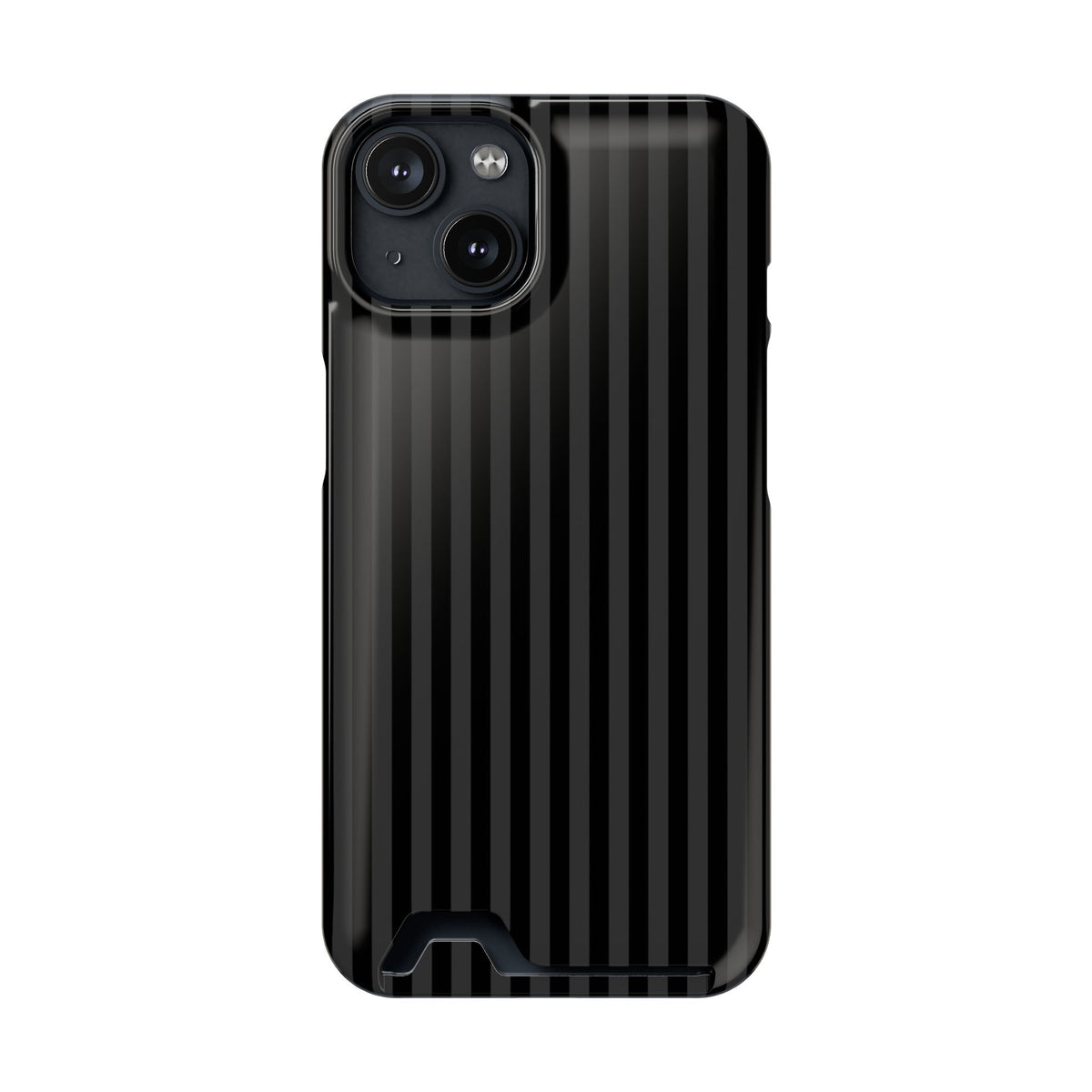 Black Pinstripe phone case with card holder for iPhone 14, glossy finish