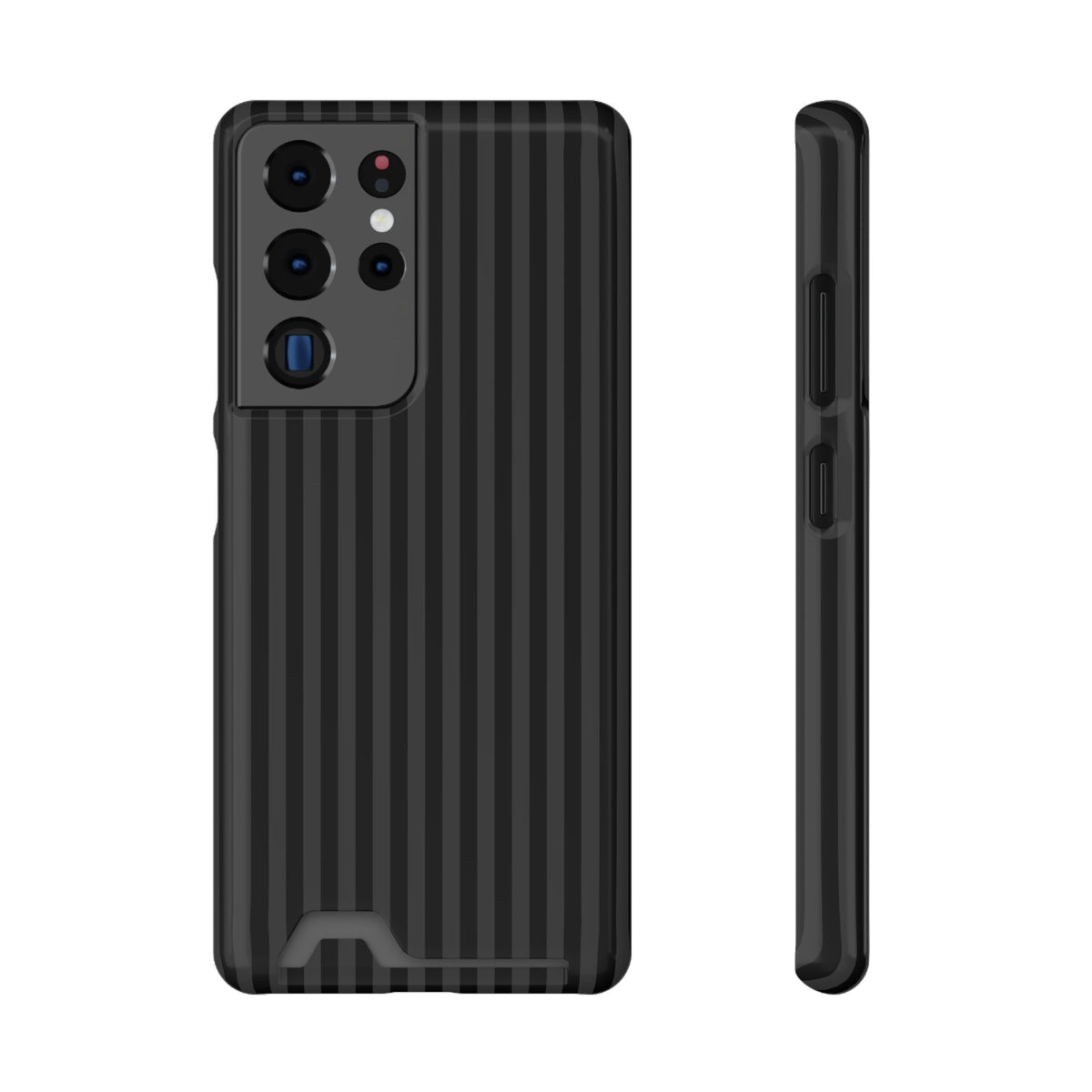 Black Pinstripe phone case with card holder for Samsung Galaxy S22 Plus, glossy finish