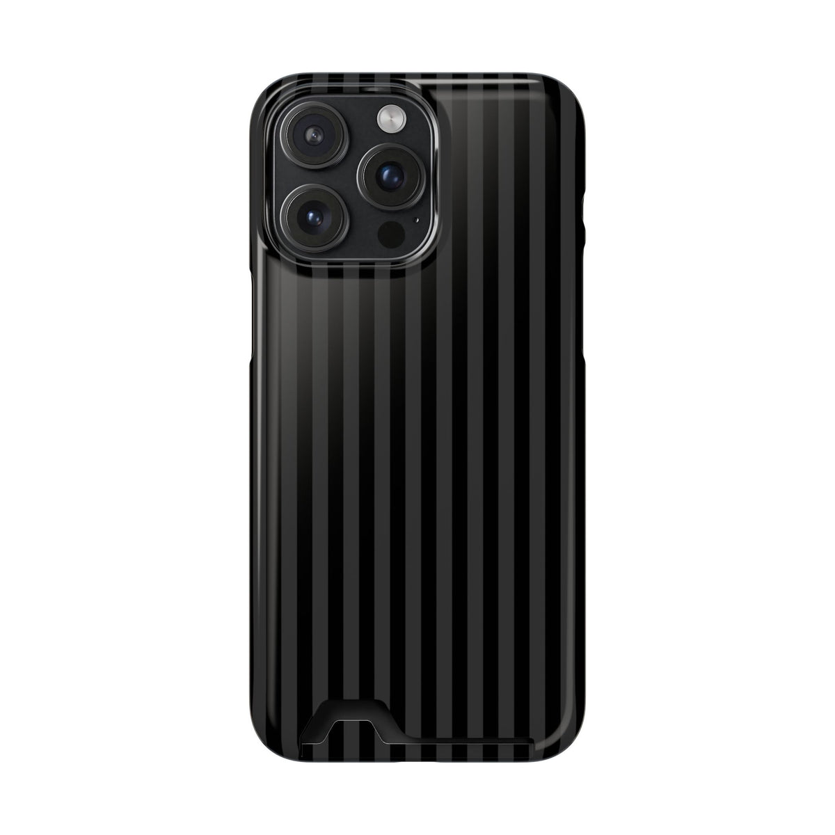 Black Pinstripe phone case with card holder for iPhone 15 Pro Max, glossy finish