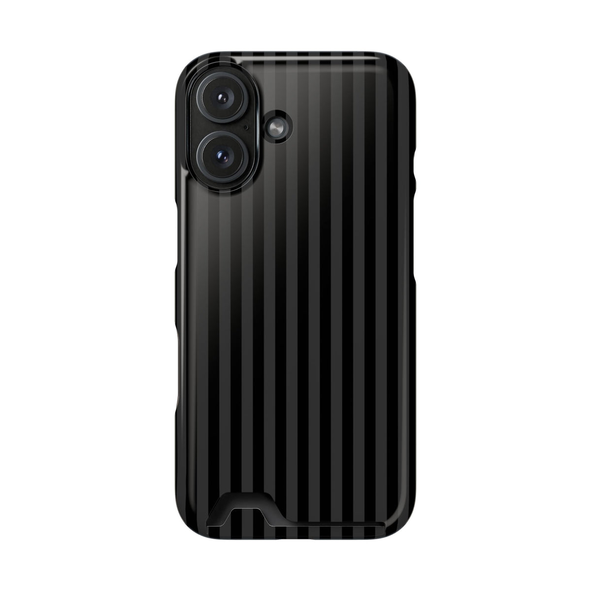 Black Pinstripe phone case with card holder for iPhone 16, glossy finish
