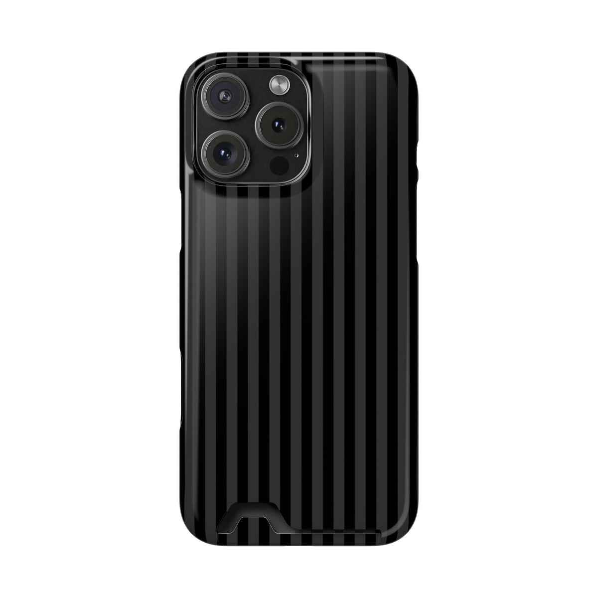 Black Pinstripe phone case with card holder for iPhone 16 Pro Max, glossy finish