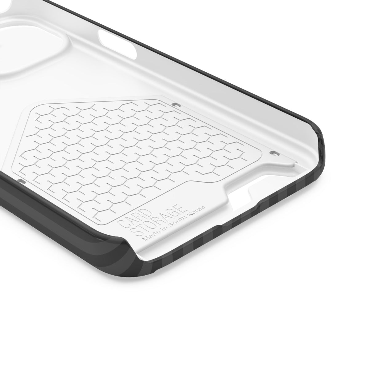 Black Pinstripe phone case with card holder for iPhone 13, glossy finish