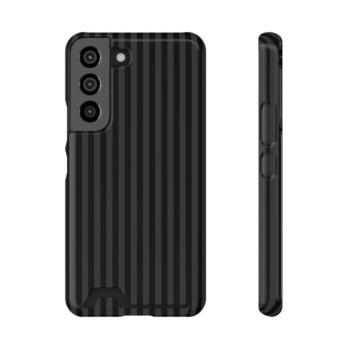 Black Pinstripe phone case with card holder for Samsung Galaxy S22, glossy finish