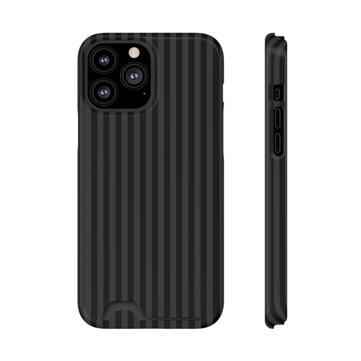 Black Pinstripe phone case with card holder for iPhone 13 Pro Max, glossy finish