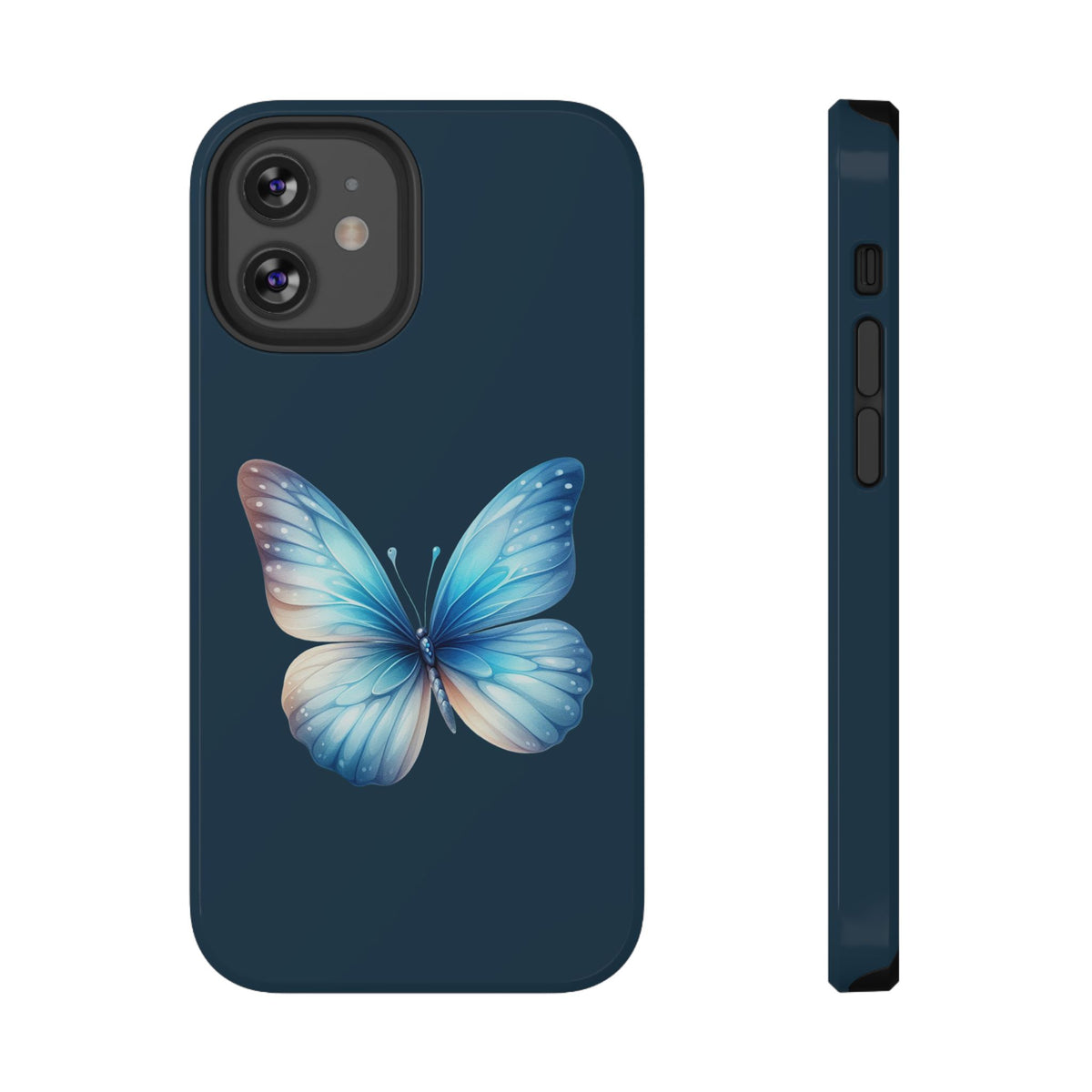 Blue Butterfly protective phone case for iPhone 12 Mini, glossy finish