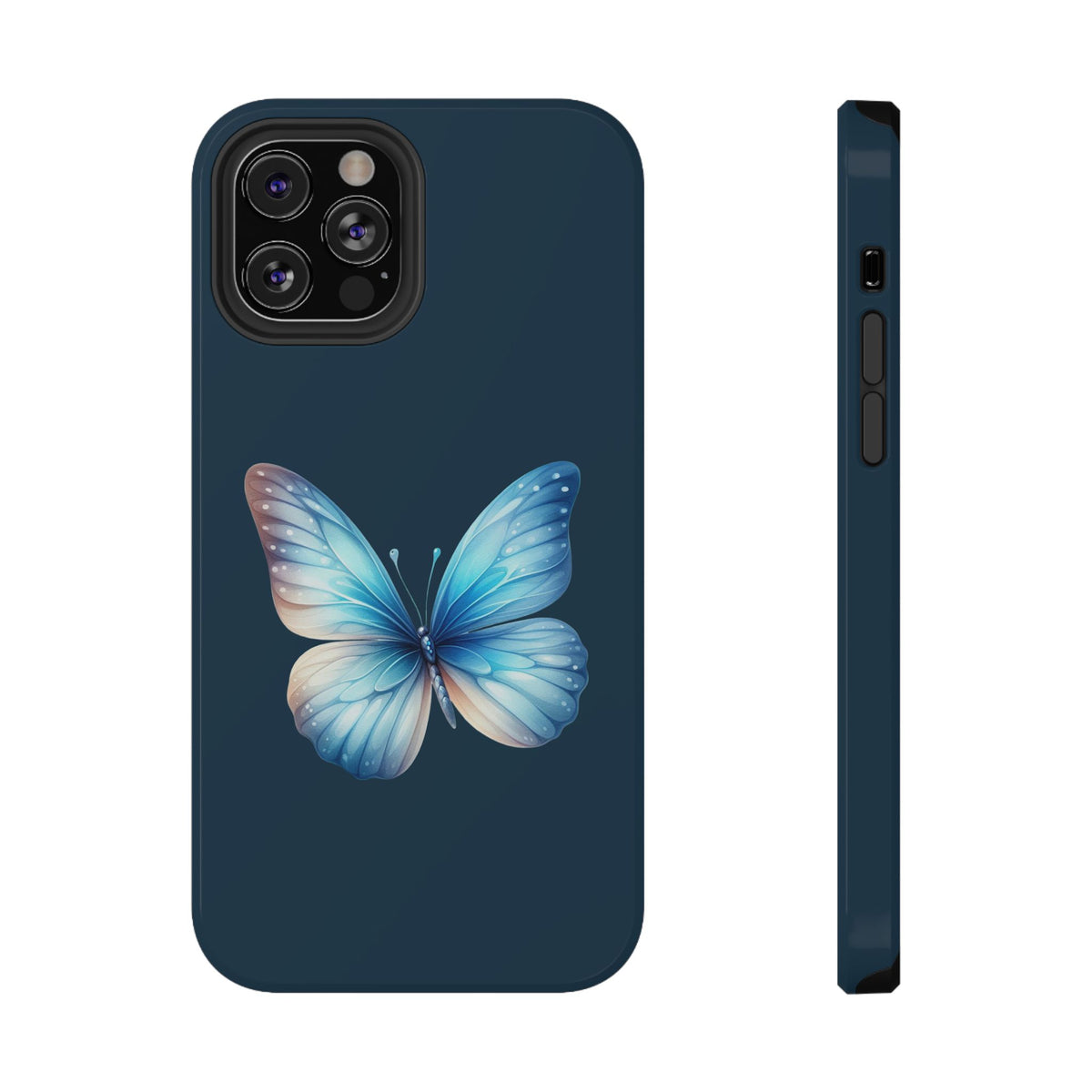 Blue Butterfly protective phone case for iPhone 12 Pro, glossy finish