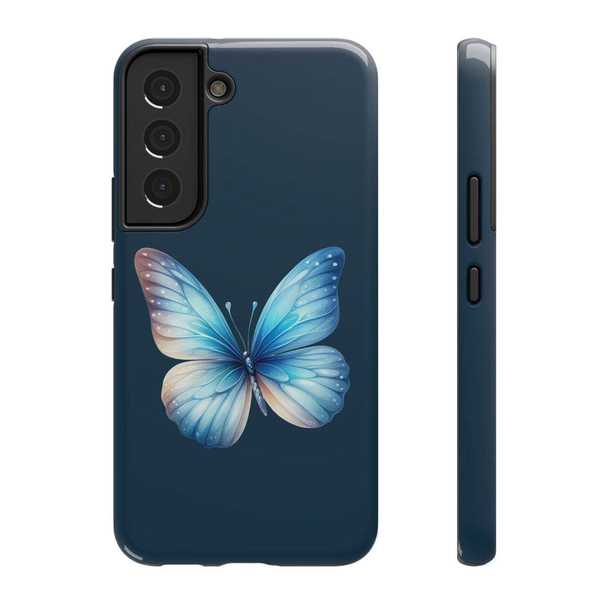 Blue Butterfly protective phone case for Samsung Galaxy S22, glossy finish