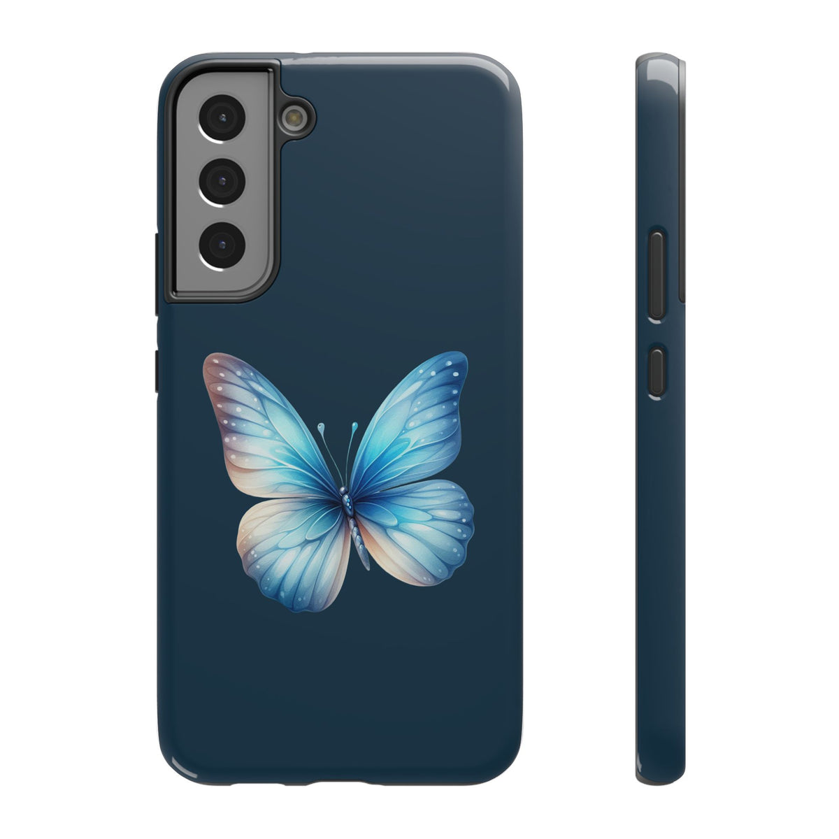 Blue Butterfly protective phone case for Samsung Galaxy S22 Plus, glossy finish