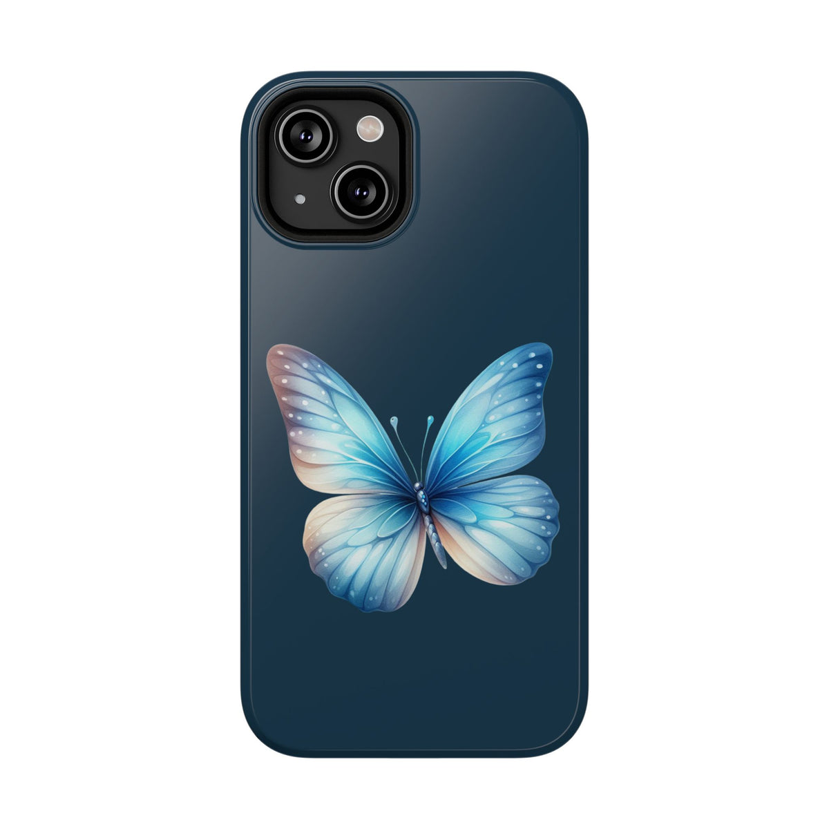 Blue Butterfly protective phone case for iPhone 14, glossy finish
