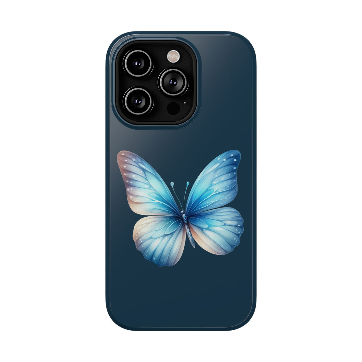Blue Butterfly protective phone case for iPhone 14 Pro, glossy finish