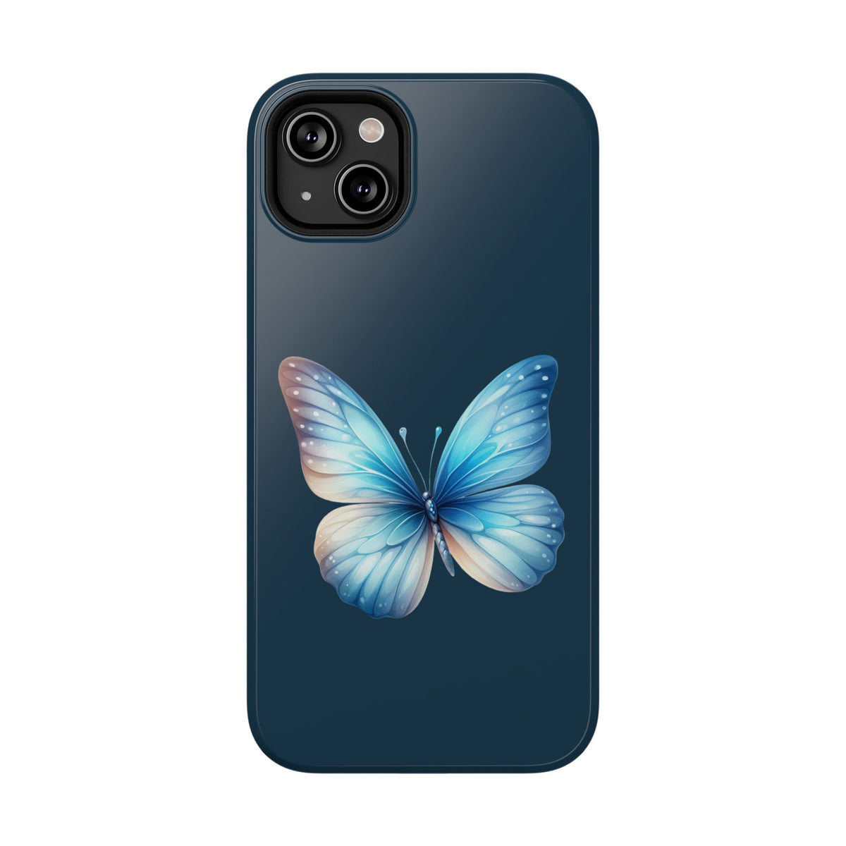 Blue Butterfly protective phone case for iPhone 14 Plus, glossy finish