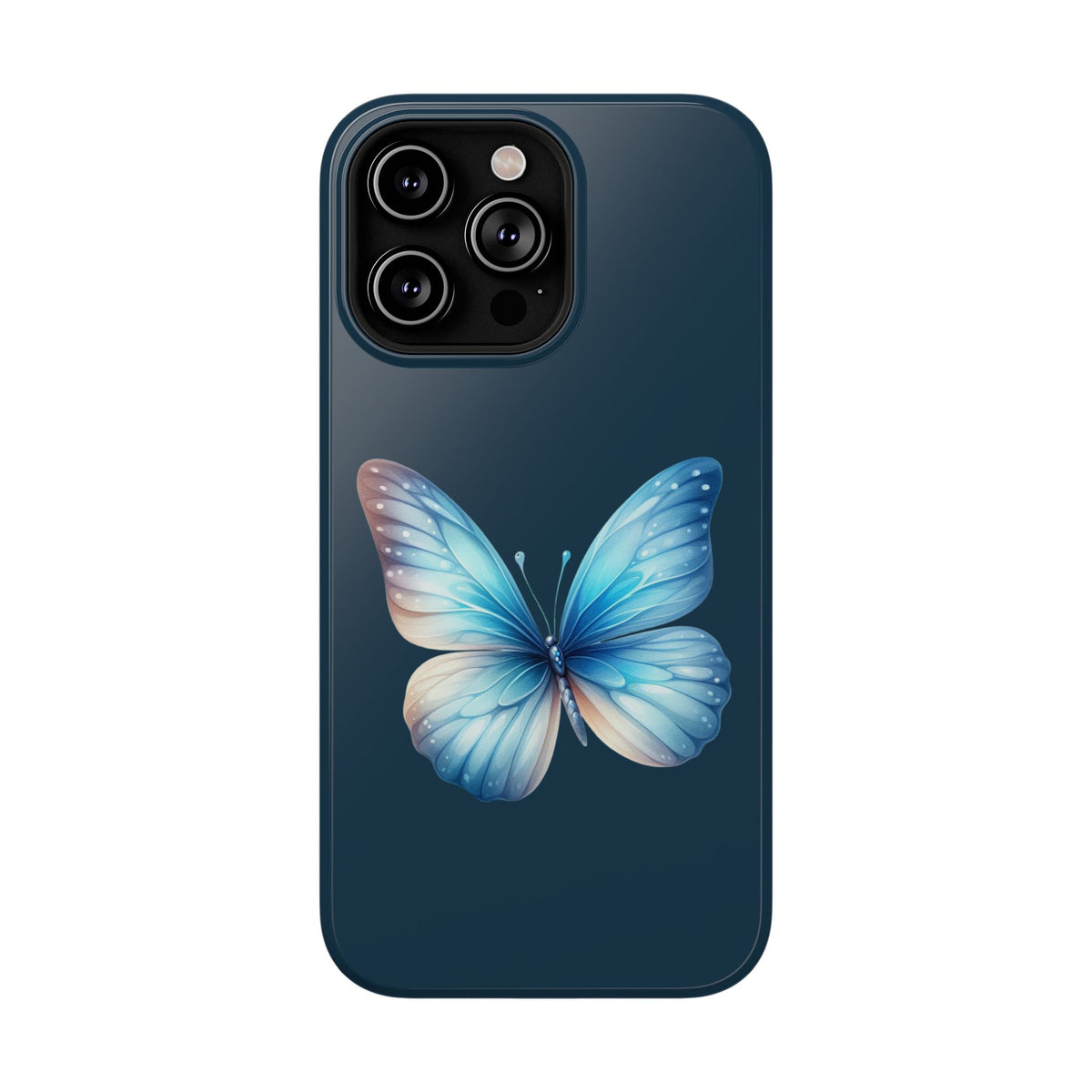 Blue Butterfly protective phone case for iPhone 14 Pro Max, glossy finish