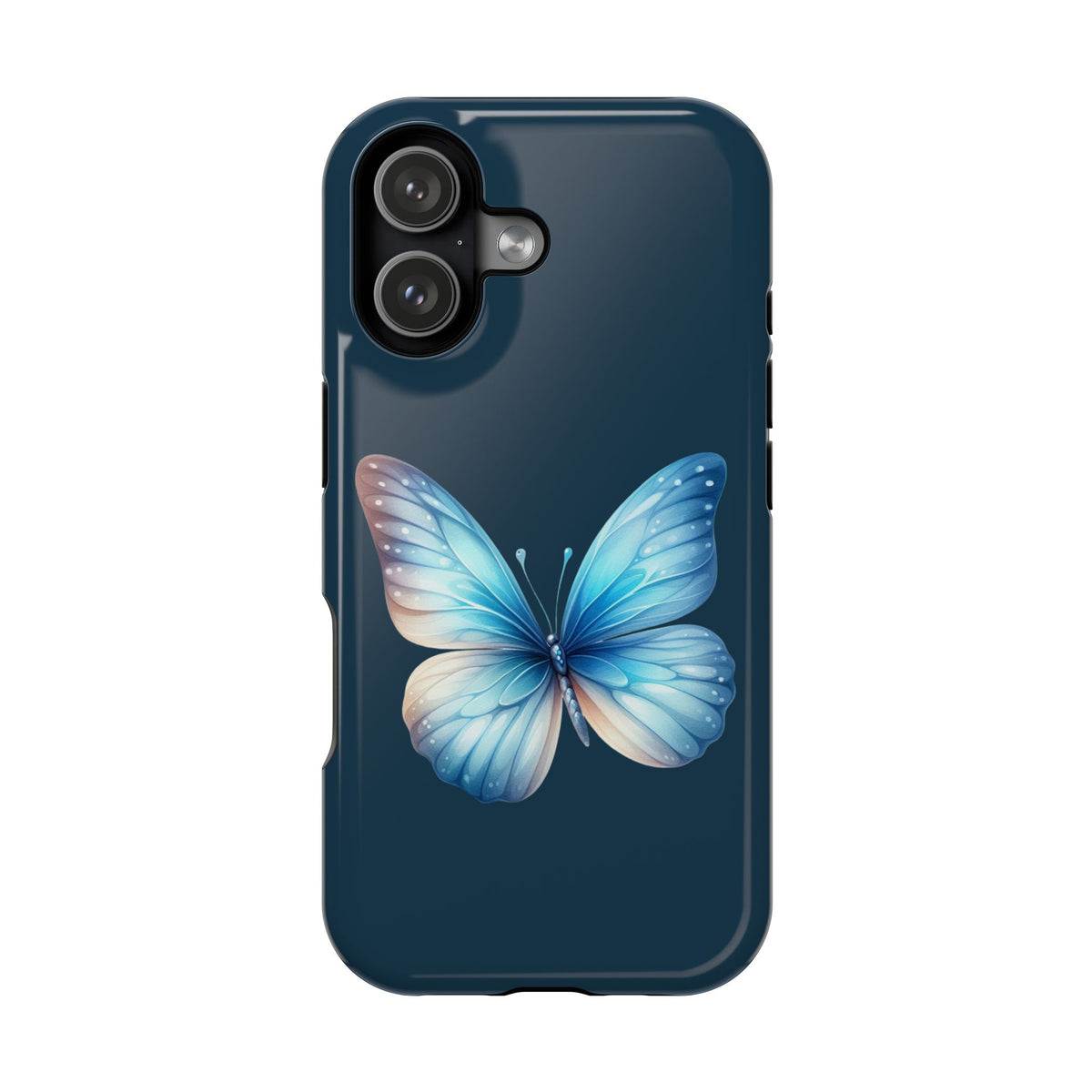 Blue Butterfly protective phone case for iPhone 17, glossy finish