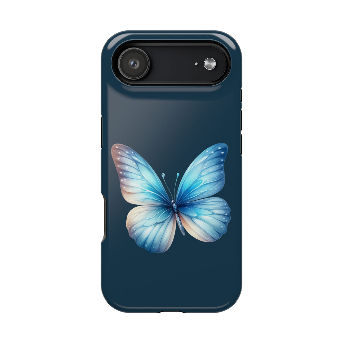 Blue Butterfly protective phone case for iPhone 17 Air, glossy finish