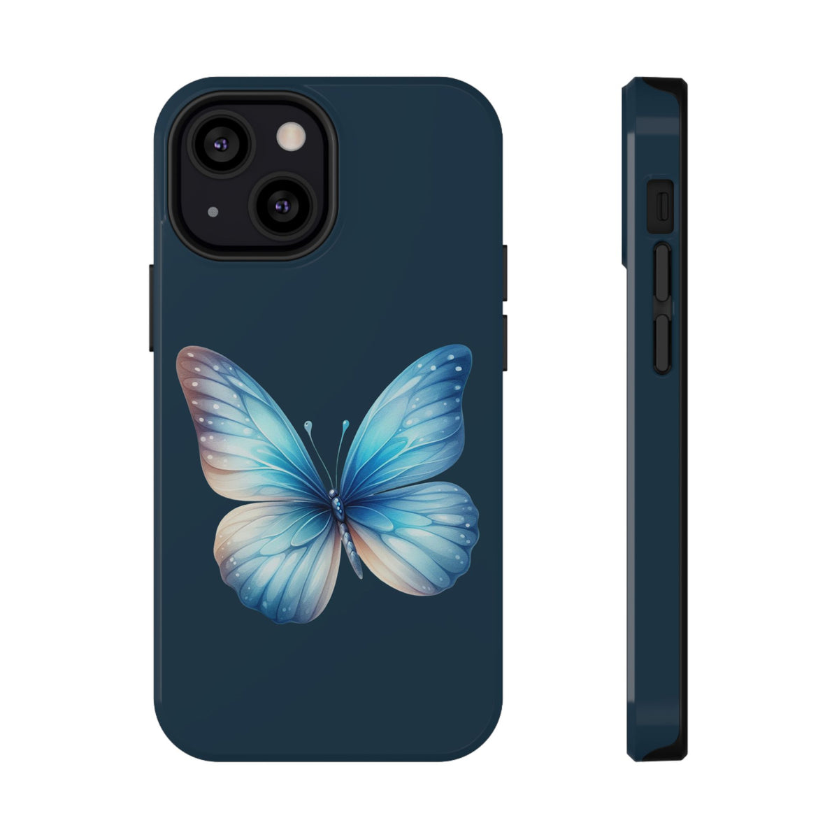 Blue Butterfly protective phone case for iPhone 13 Mini, glossy finish
