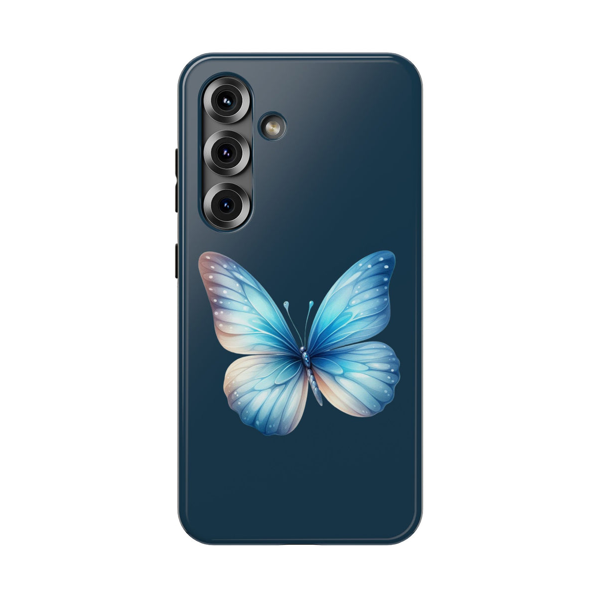 Blue Butterfly protective phone case for Samsung Galaxy S25, glossy finish