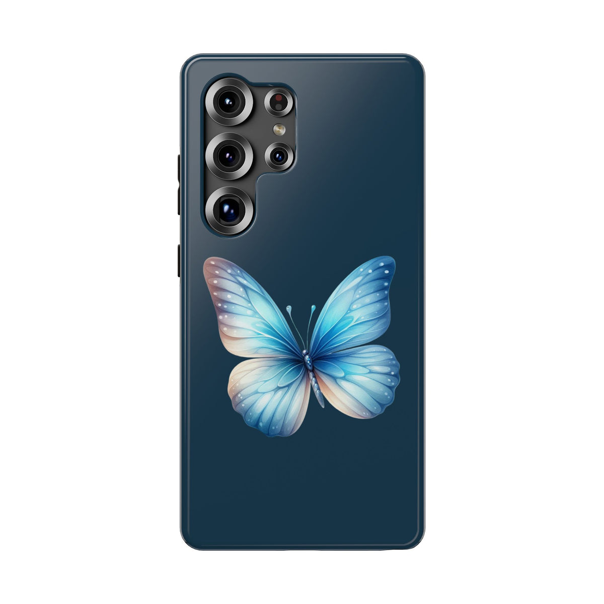 Blue Butterfly protective phone case for Samsung Galaxy S25 Ultra, glossy finish