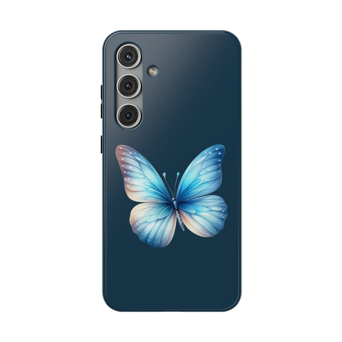 Blue Butterfly protective phone case for Samsung Galaxy S24 Plus, glossy finish