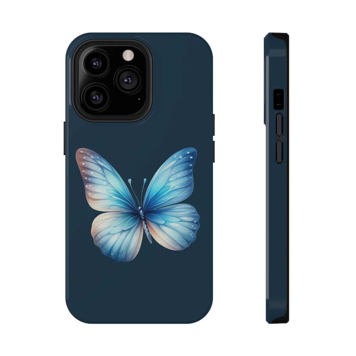 Blue Butterfly protective phone case for iPhone 13 Pro, glossy finish
