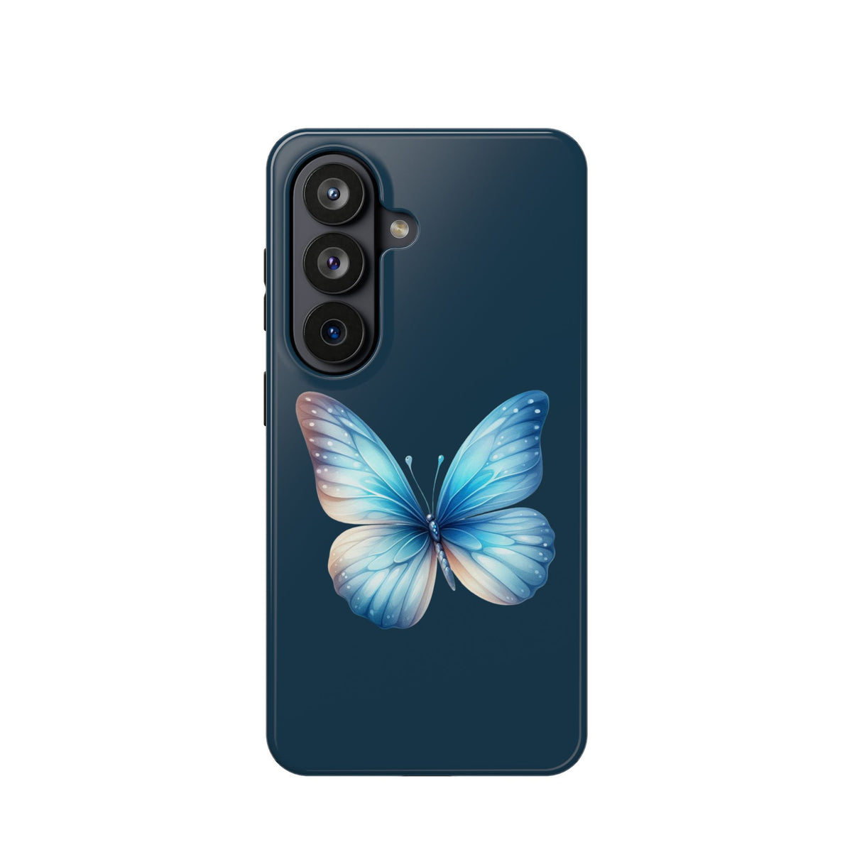 Blue Butterfly protective phone case for Samsung Galaxy S26, glossy finish