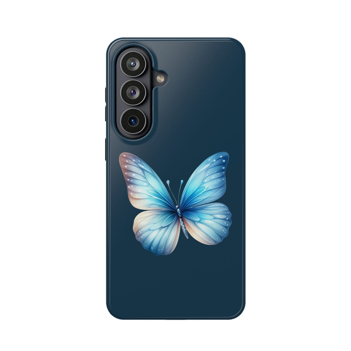 Blue Butterfly protective phone case for Samsung Galaxy S26 Plus, glossy finish
