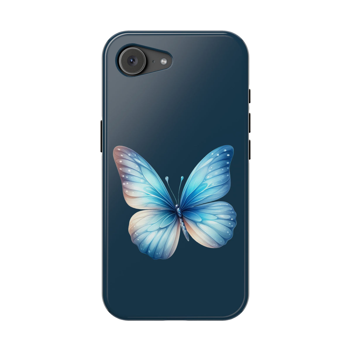 Blue Butterfly protective phone case for iPhone 17e, glossy finish