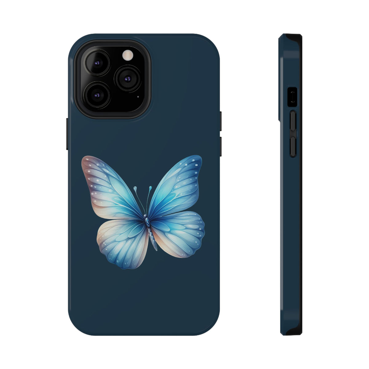 Blue Butterfly protective phone case for iPhone 13 Pro Max, glossy finish