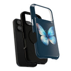 Blue Butterfly protective phone case, close-up of the dual-layer construction