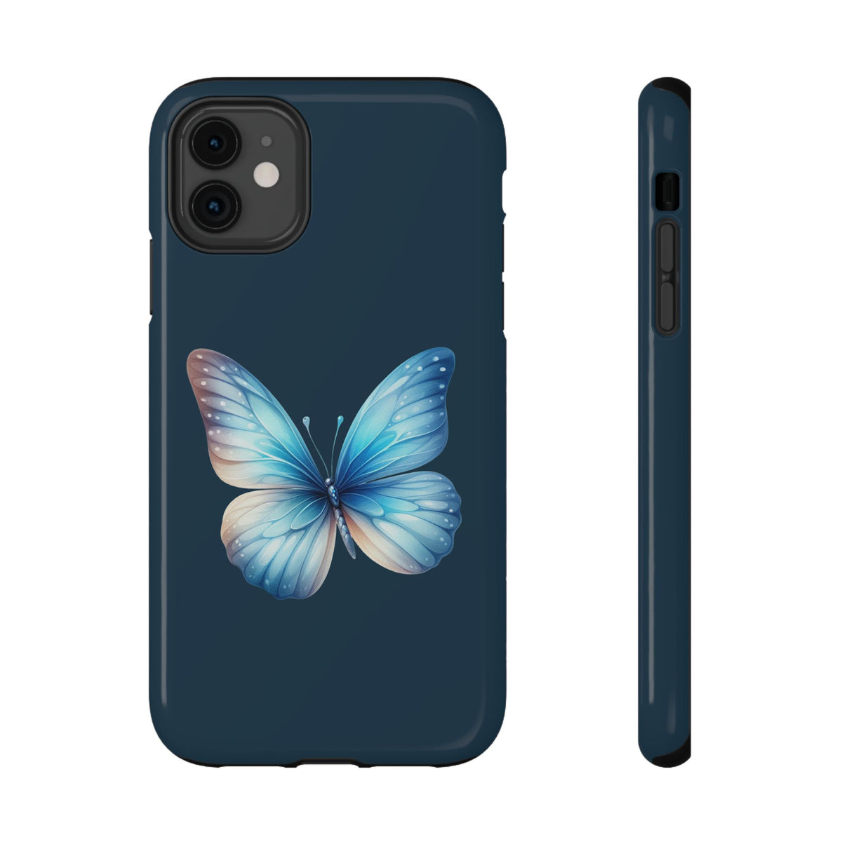 Blue Butterfly protective phone case for iPhone 11, glossy finish