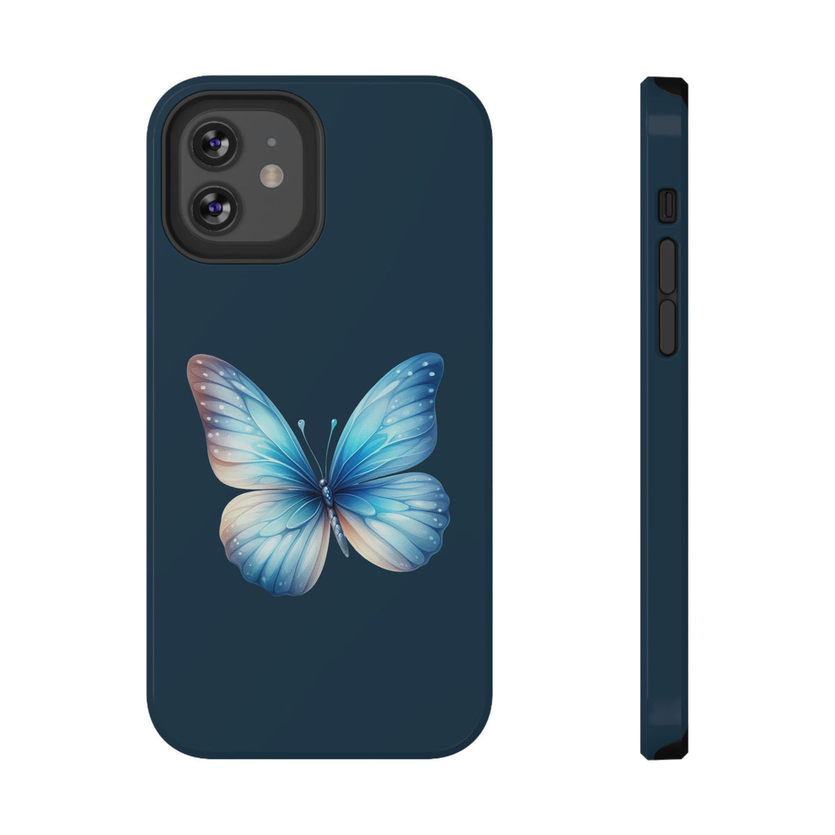 Blue Butterfly protective phone case for iPhone 12, glossy finish