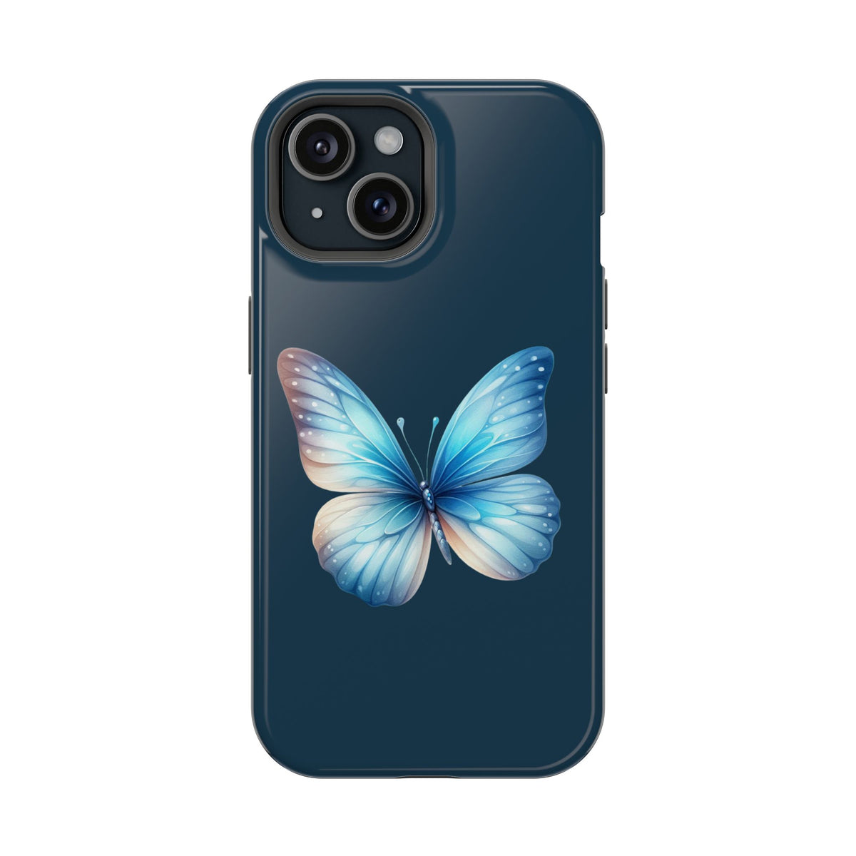 Blue Butterfly MagSafe case for iPhone 15, glossy finish