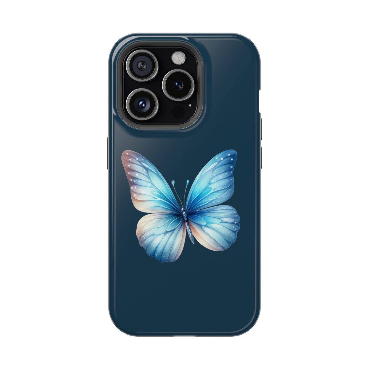 Blue Butterfly MagSafe case for iPhone 15 Pro, glossy finish