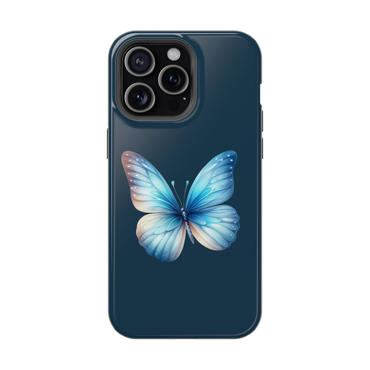 Blue Butterfly MagSafe case for iPhone 15 Pro Max, glossy finish