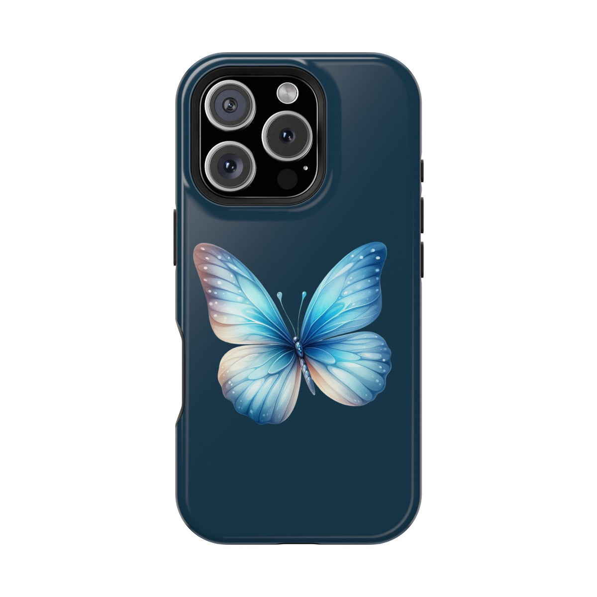 Blue Butterfly MagSafe case for iPhone 16 Pro, glossy finish