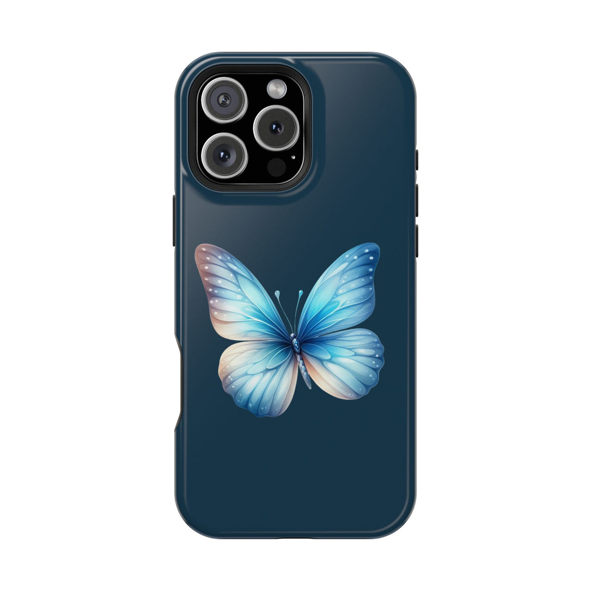 Blue Butterfly MagSafe case for iPhone 16 Pro Max, glossy finish